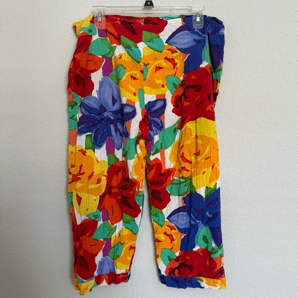 Jams World Floribunda Cropped Drawstring Pants Size M Tropical Hawaiian Boho - Picture 2 of 8
